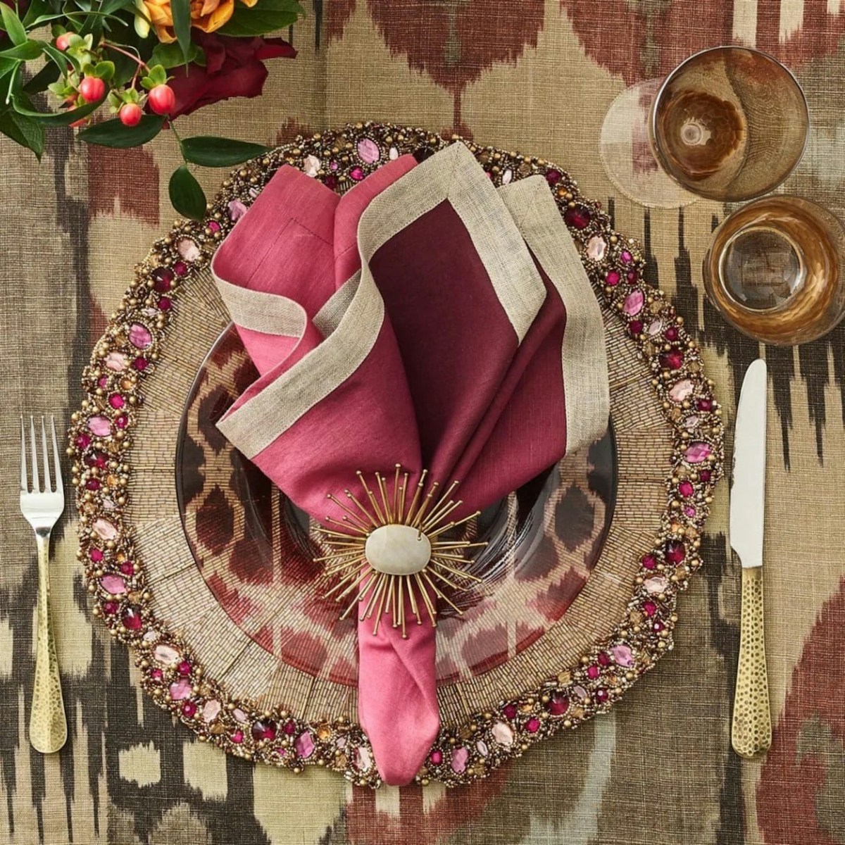 Elegant table setting with decorative napkin and place setting.
